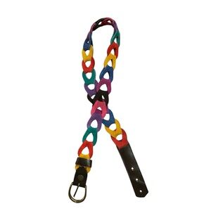 ZIG ZAG S genuine leather suede multicoloured link belt brass type buckle